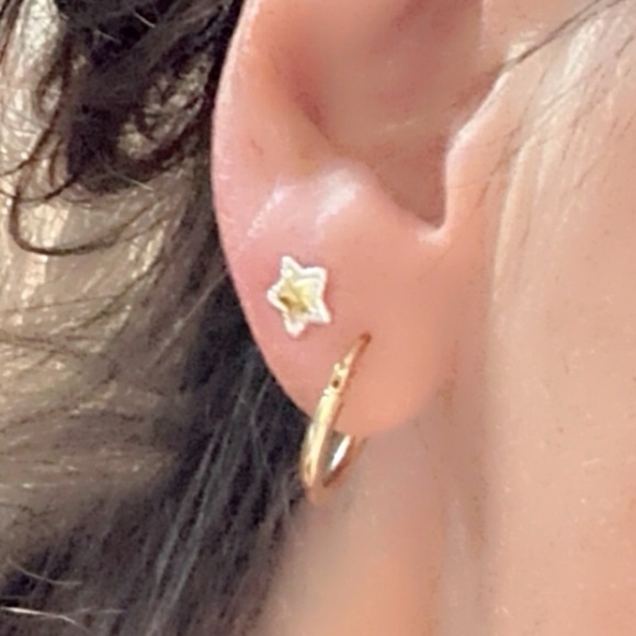 Sterling Silver Two Tone Tiny Star Studs - Picture 7 of 11